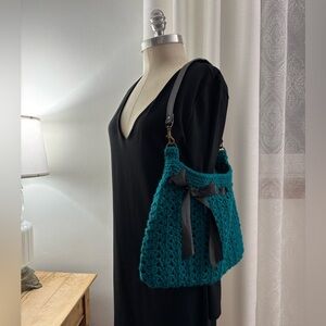 Handcrafted Teal Crochet Shoulder Bag